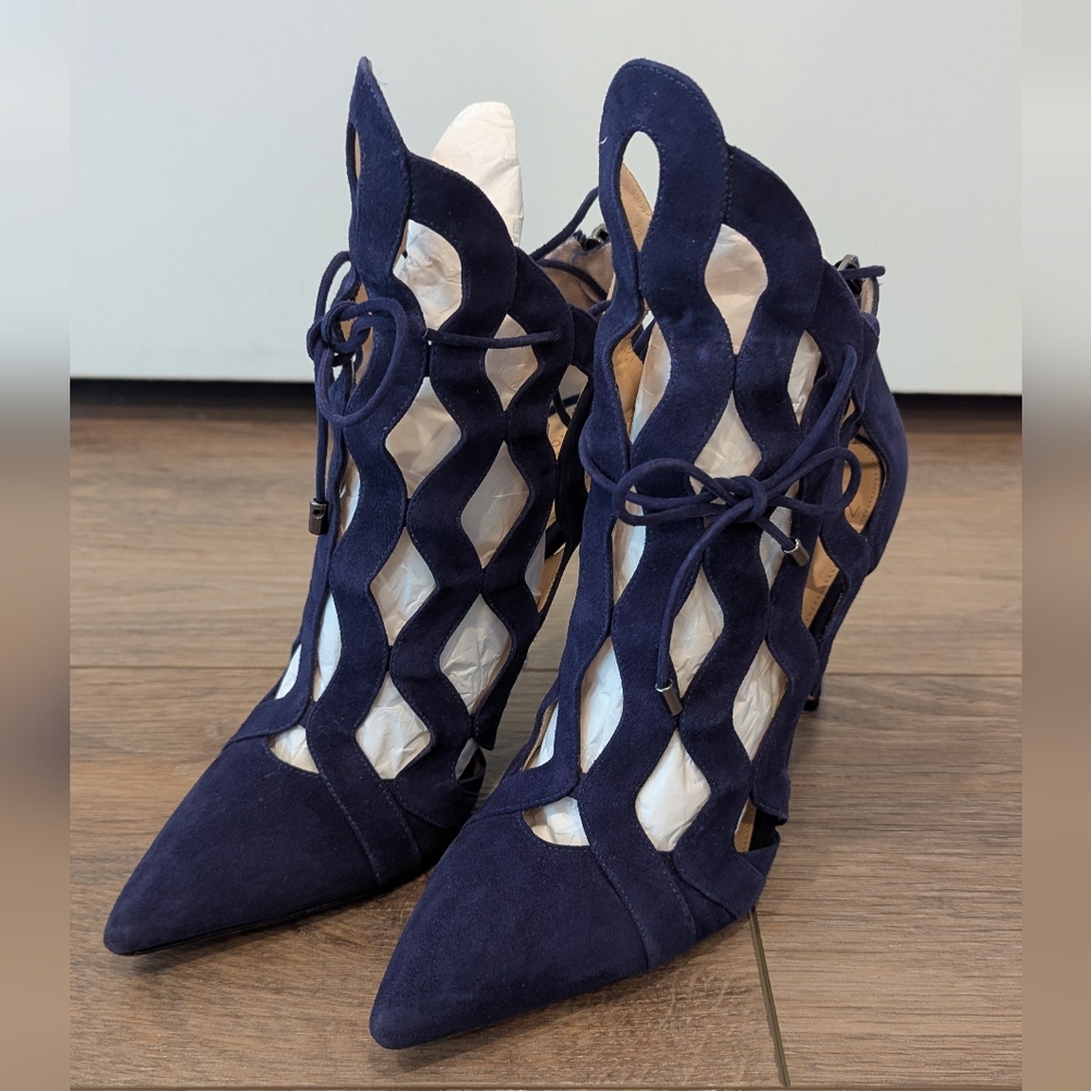 Alexandre Birman purple CutOut Leather Loretta Cage Ankle Boots Size 36 wedding